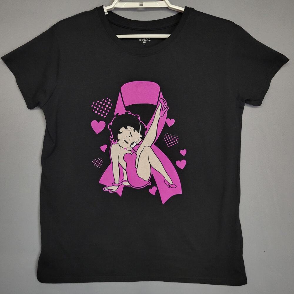 Brisco Brands Betty Boo T-shirt Womens L Black Graphic Crew Neck‎ Short Sleeves